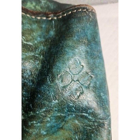 Patricia Nash Tooled Leather Satchel Convertible Hand / Shoulder Bag Teal Floral - Picture 11 of 16